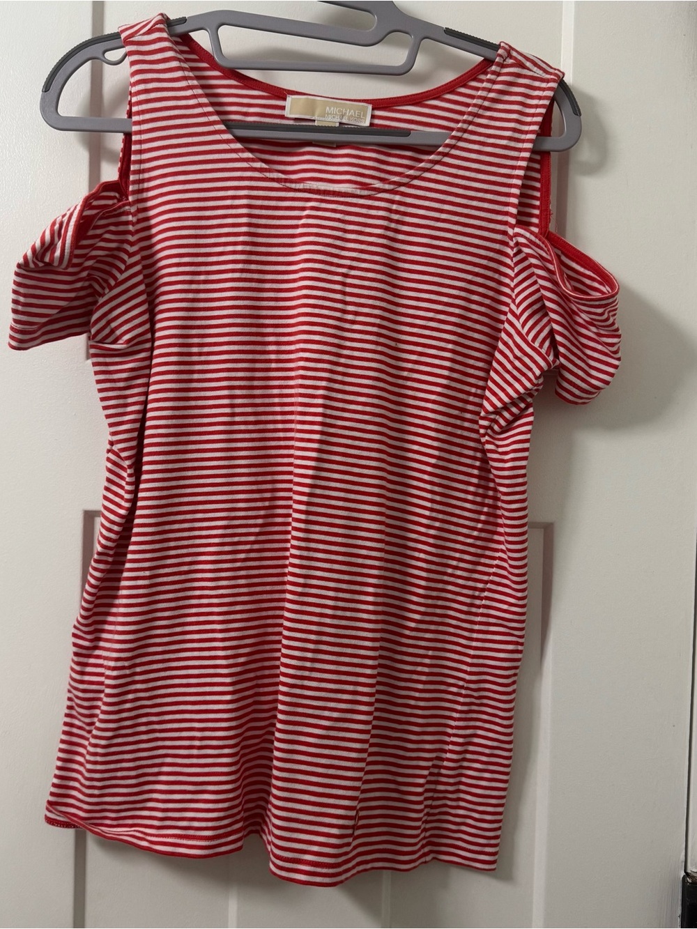 Michael Kors Cold Shoulder Top Shirt Red And White Stripe Women's Size M